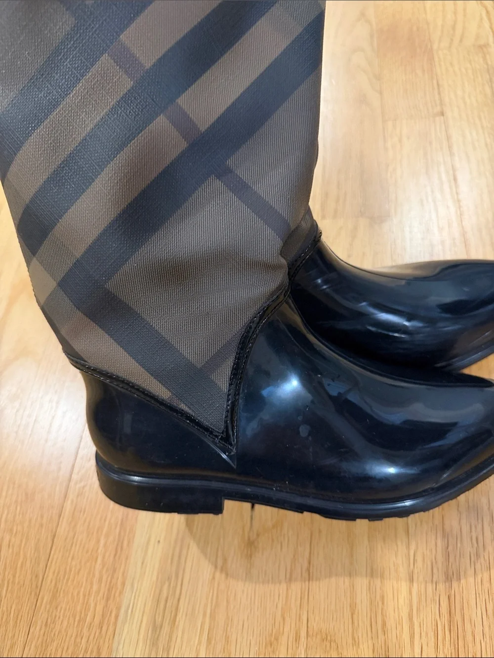 100% Authentic Burberry Rubber Plaid Tall Rain Boots